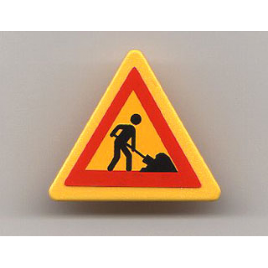 Road Sign 2 x 2 Triangle with Clip with Worker and 1 Pile Pattern (Sticker) - Set 7905