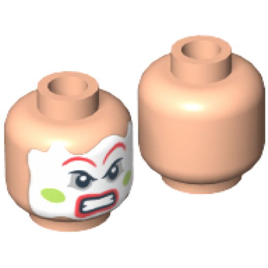 Minifigure, Head Face Paint with Red Lips and Eyebrows, Green Cheeks, Angry Pattern - Hollow Stud