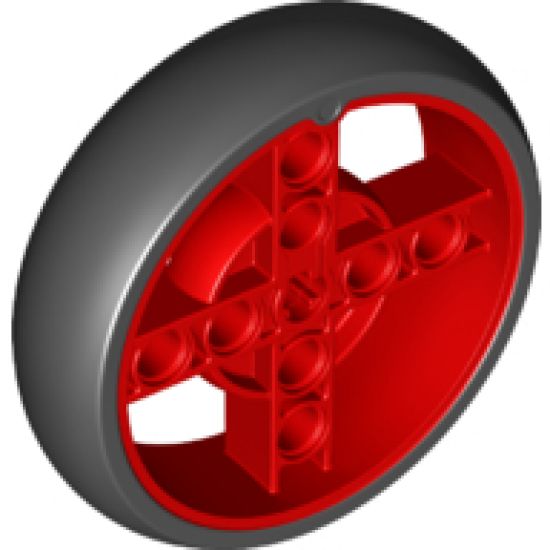 Wheel 56 x 14 Technic with Axle Hole and 8 Pin Holes with Fixed Black Rubber Tire