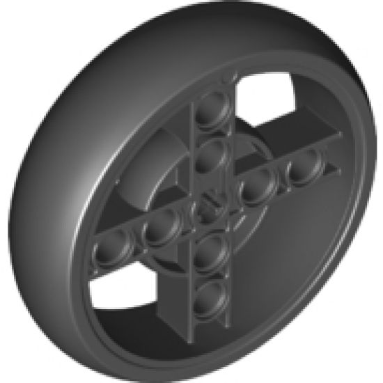 Wheel 56 x 14 Technic with Axle Hole and 8 Pin Holes with Fixed Black Rubber Tire