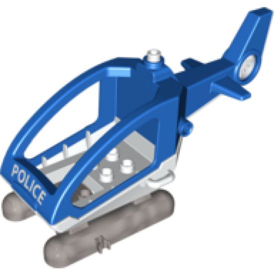 Duplo, Aircraft Helicopter Body Medium with Cabin (Skids not Removable) with White Base and 'POLICE' Pattern