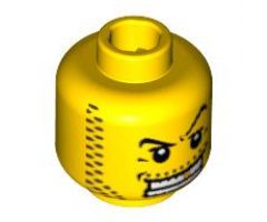 Minifigure, Head Male Arched Eyebrow, White Teeth with Gold Tooth, Coarse Stubble Pattern - Blocked Open Stud