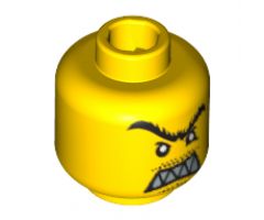 Minifigure, Head Male Angry Black Unibrow, Moustache, Pointed Teeth Pattern - Blocked Open Stud