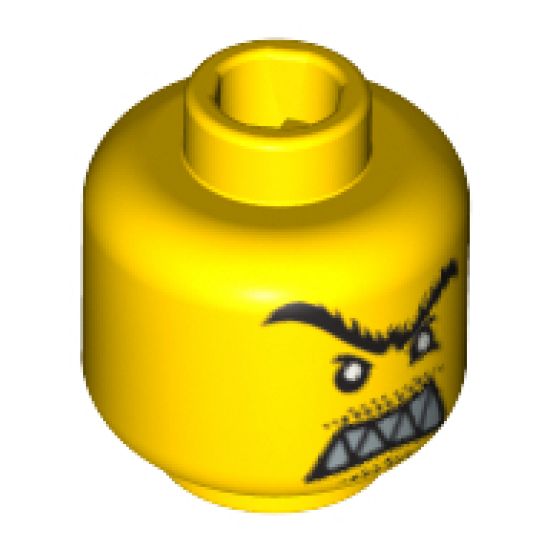 Minifigure, Head Male Angry Black Unibrow, Moustache, Pointed Teeth Pattern - Blocked Open Stud