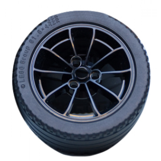 Wheel & Tire Assembly 62.3mm D. x 42mm Technic Racing Large with Black Tire 81.6 x 44 ZR Technic Straight Tread (23800 / 23799)