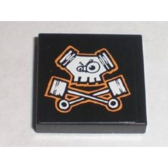 Tile 2 x 2 with Pistons Skull Pattern (Sticker) - Set 8211