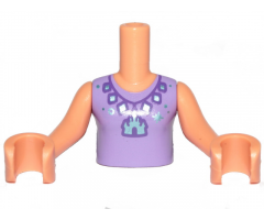 Mini Doll, Torso Girl Medium Lavender Top with Castle Necklace Pattern, Nougat Arms with Hands
