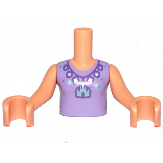 Mini Doll, Torso Girl Medium Lavender Top with Castle Necklace Pattern, Nougat Arms with Hands
