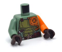 Torso Ninjago Olive Green and Orange Body Armor with Dark Red Belt and 3 Pouches Pattern / Orange Arm Left / Sand Green Arm Right / Dark Brown Hands