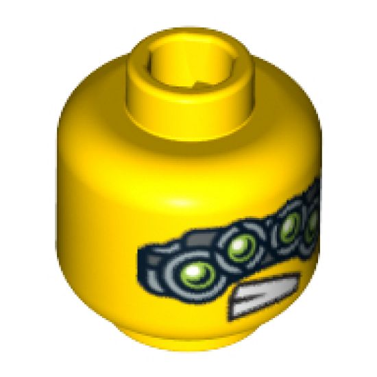 Minifigure, Head Alien with Four Mechanical Eyes, Teeth Pattern - Blocked Open Stud