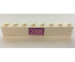 Brick 1 x 8 with White '2008' on Magenta Background Pattern (Sticker) - Set 7586