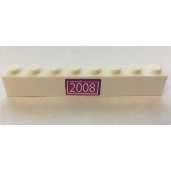 Brick 1 x 8 with White '2008' on Magenta Background Pattern (Sticker) - Set 7586
