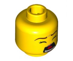 Minifigure, Head Dual Sided Female, Brown Eyebrows, Black Beauty Mark, Smile / Screaming Pattern - Hollow Stud
