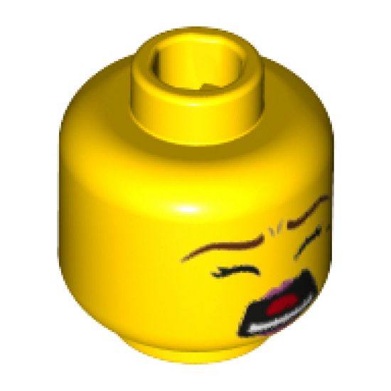 Minifigure, Head Dual Sided Female, Brown Eyebrows, Black Beauty Mark, Smile / Screaming Pattern - Hollow Stud