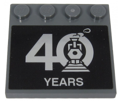 Tile, Modified 4 x 4 with Studs on Edge with Silver '40 YEARS' and Steam Engine on Black Background Pattern (Sticker) - Set 40370