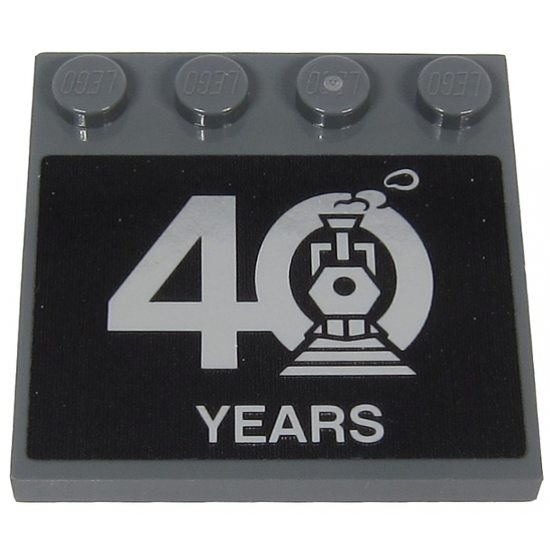 Tile, Modified 4 x 4 with Studs on Edge with Silver '40 YEARS' and Steam Engine on Black Background Pattern (Sticker) - Set 40370