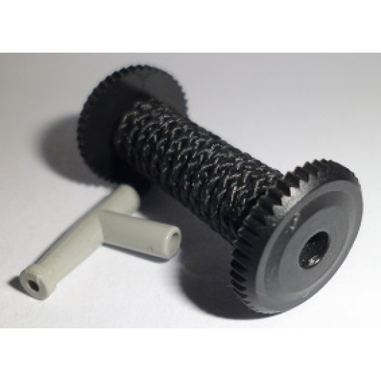 String Reel / Winch 2 x 4 x 2 Drum with Light Gray Minifigure, Utensil Hose Nozzle Simple with 35L Black String (4208 / 194cx2)