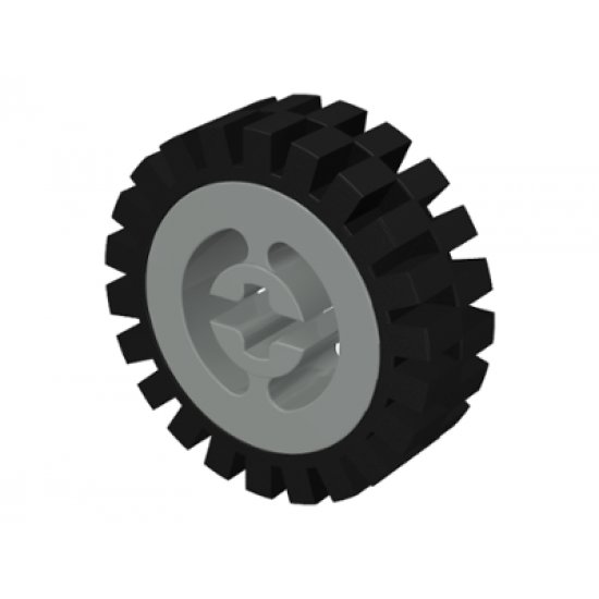 Wheel & Tire Assembly Technic Split Axle Hole with Black Tire 24mm D. x 8mm Offset Tread - Interior Ridges (3482 / 3483)