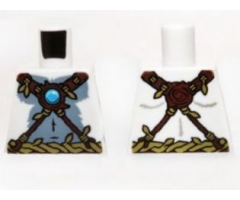 Torso Bare Gray Chest, Rope and Vine Belt and Necklace with Blue Round Jewel (Chi) Pattern