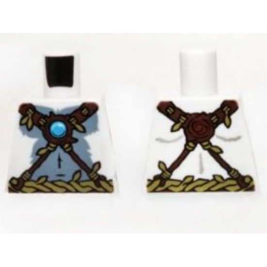 Torso Bare Gray Chest, Rope and Vine Belt and Necklace with Blue Round Jewel (Chi) Pattern