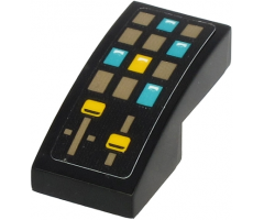 Slope, Curved 2 x 1 with Control Panel with Dark Tan, Dark Turquoise and Yellow Rectangle Buttons and Sliders Pattern (Sticker) - Set 71705