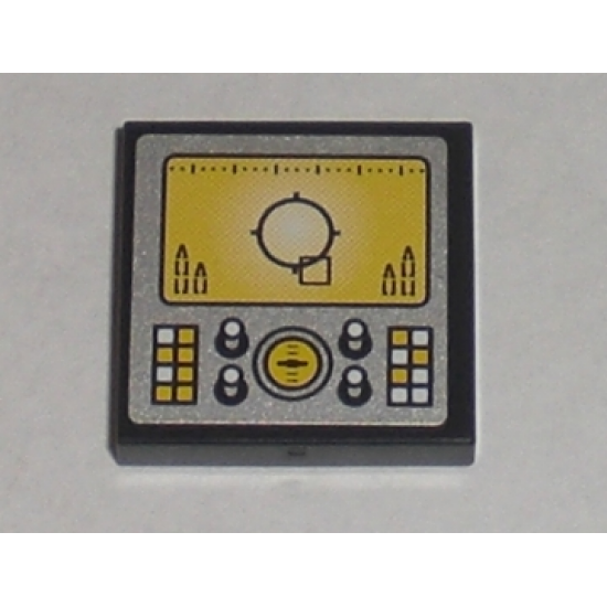 Tile 2 x 2 with Silver Control Panel with Yellow Display Pattern (Sticker) - Set 8971