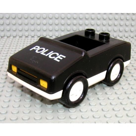 Duplo, Vehicle Car with 1 x 2 Studs with White Base and 'POLICE' Pattern