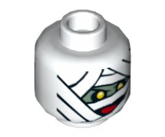 Minifigure, Head Dual Sided Alien Mummy Wraps, Yellow Eyes and Red Mouth / Black Eyebrows and Moustache Pattern - Hollow Stud