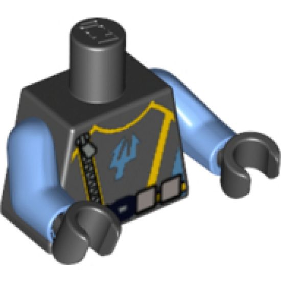 Torso Aquazone Aquaraiders II Trident, Silver Belt and Zipper Pattern / Medium Blue Arms / Black Hands