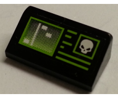 Slope 30 1 x 2 x 2/3 with Screen with Lime Border and White Skull Pattern (Sticker) - Set 76040