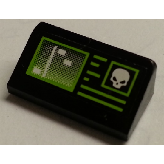Slope 30 1 x 2 x 2/3 with Screen with Lime Border and White Skull Pattern (Sticker) - Set 76040