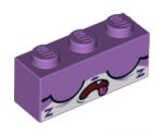 Brick 1 x 3 with Cat Face Wide Closed Eyes, Open Mouth with Tongue Hanging Out, and 2 Purple 'Z's Pattern (Sleepy Unikitty)