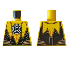 Torso with Yellow Lantern Logo on Black Circle, Muscle Contours, Black Scalloped Side Panels, 6 Silver Stripes Pattern