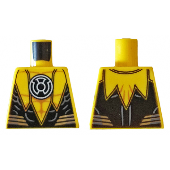 Torso with Yellow Lantern Logo on Black Circle, Muscle Contours, Black Scalloped Side Panels, 6 Silver Stripes Pattern
