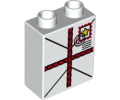 Duplo, Brick 1 x 2 x 2 with Tied Parcel with Postmark Pattern