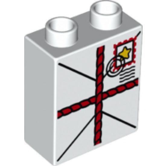 Duplo, Brick 1 x 2 x 2 with Tied Parcel with Postmark Pattern