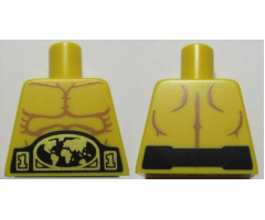 Torso Bare Chest with Muscles Outline and Belt Buckle with Gold World Map Pattern