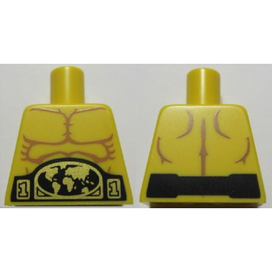 Torso Bare Chest with Muscles Outline and Belt Buckle with Gold World Map Pattern