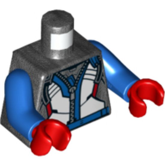 Torso Jumpsuit with White Front Panel, Blue Along Silver Zipper, Red '76' on Back Pattern / Blue Arms / Red Hands