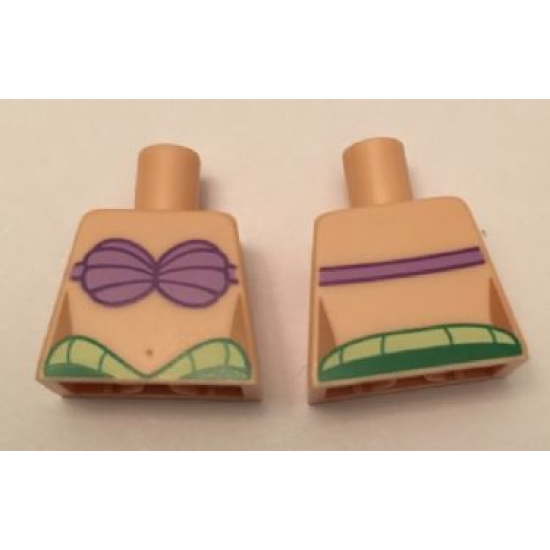 Torso Mermaid Medium Lavender Shell Bra, Navel, and Green and Yellow Waist Pattern