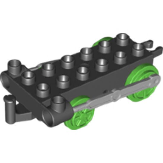 Duplo, Train Steam Engine Chassis with Light Bluish Gray Drive Rod and 4 Bright Green Wheels