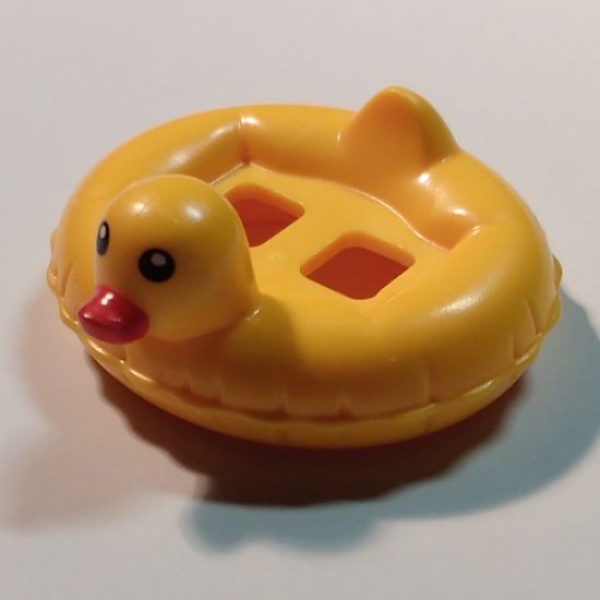 Minifigure, Utensil Swim Ring / Floatie Duck Inflatable with Black Eyes and Red Bill Pattern