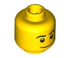 Minifigure, Head Male Thin Grin, Black Eyes with White Pupils, Black Eyebrows Pattern - Blocked Open Stud