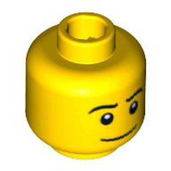 Minifigure, Head Male Thin Grin, Black Eyes with White Pupils, Black Eyebrows Pattern - Blocked Open Stud
