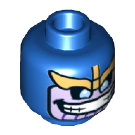 Minifigure, Head Alien with Gold Eyebrows, Lavender Face with Wide Grin and Gold Stripe on Back Pattern - Hollow Stud