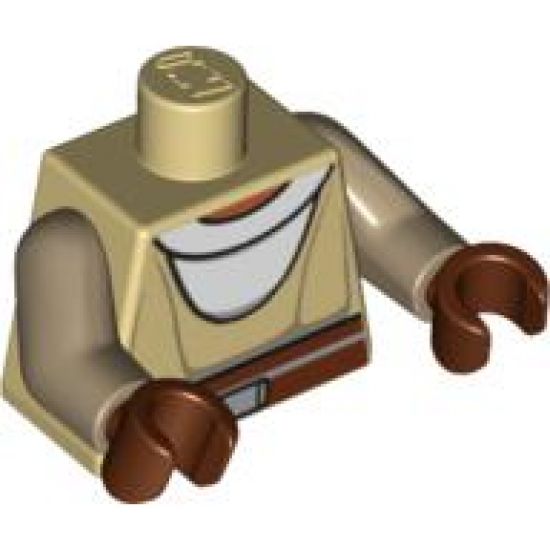 Torso SW Jedi Robe, White Undershirt & Reddish Brown Belt Pattern (Nahdar Vebb) / Dark Tan Arms / Reddish Brown Hands