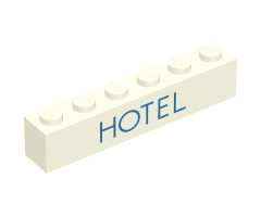Brick 1 x 6 with Blue 'HOTEL' Thin Pattern
