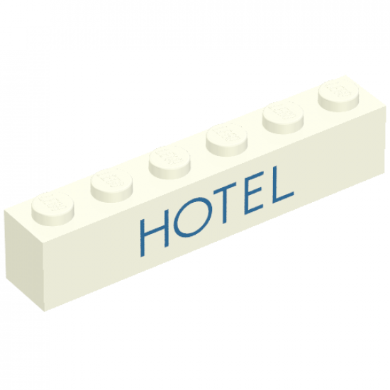 Brick 1 x 6 with Blue 'HOTEL' Thin Pattern