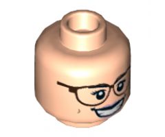 Minifigure, Head Dual Sided Female Reddish Brown Glasses, Bright Pink Lips, Open Smile / Smirk Pattern (Abby Yates) - Hollow Stud