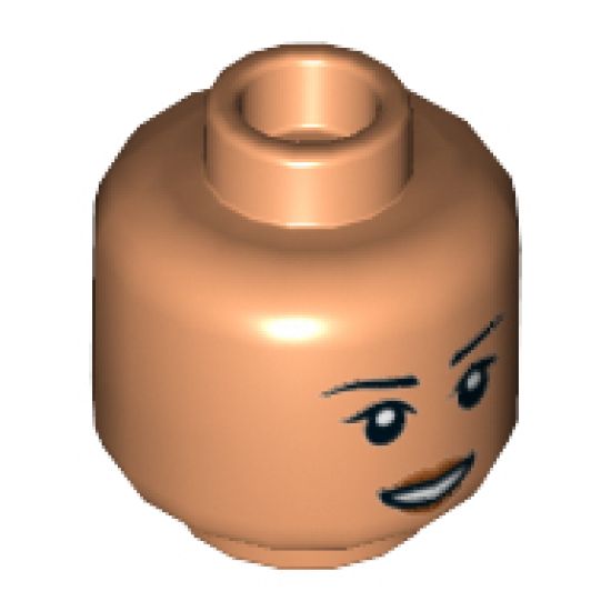 Minifigure, Head Dual Sided Female, Black Eyebrows, Reddish Brown Lips, Open Mouth Smile / Sad Pattern - Hollow Stud